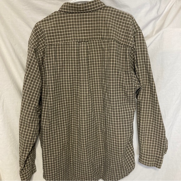 Eddie Bauer Mens size large Green Tan Plaid Flannel Button Front Shirt - Picture 3 of 3